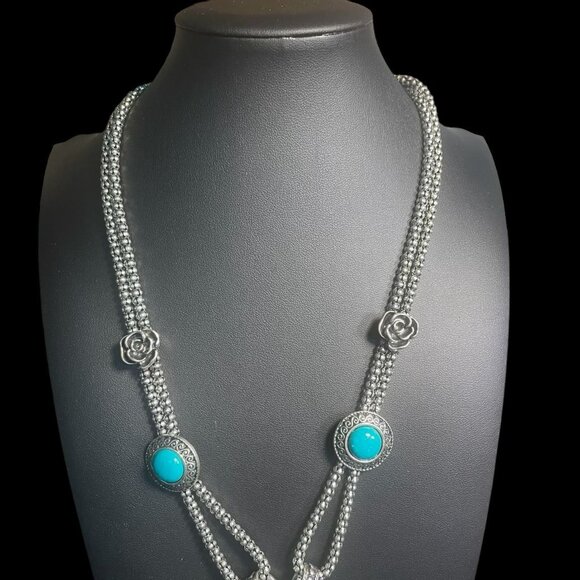 Silver Tone Turquoise Elephant Pendant Necklace Boho Chic Artisanal Spiritual - Picture 4 of 9